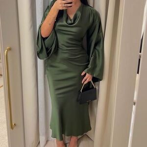NEW Green satin flared arm maxi dress
